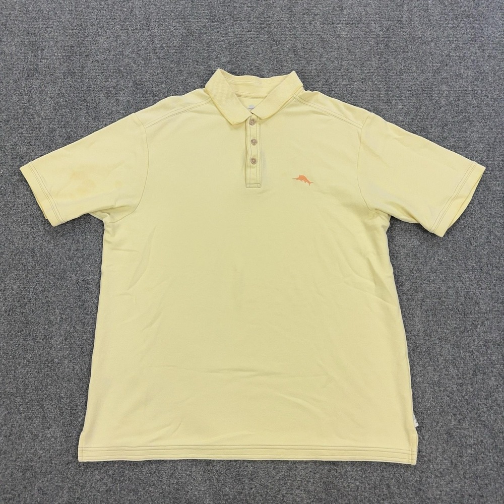 Tommy Bahama Polo Shirt Mens L Yellow 62% Pima Cotton 38% Polyester Tagless